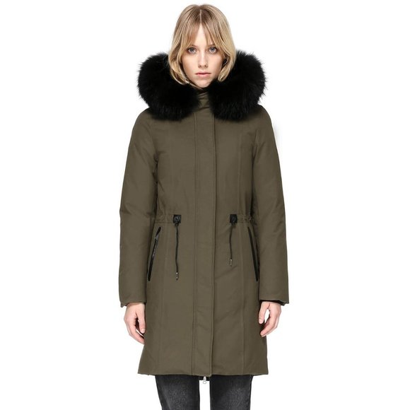 Mackage Khaki Puffer Jacket with Black Fur Hood - Picture 4 of 12